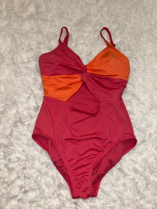 Time and Tru Other - Time & Tru cut out one piece orange pink swimsuit size 12 14 large NWT